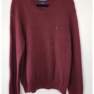 Polo Ralph Lauren Men's Burgundy XL 100% Cotton V Neck Sweater, Preppy, Holiday